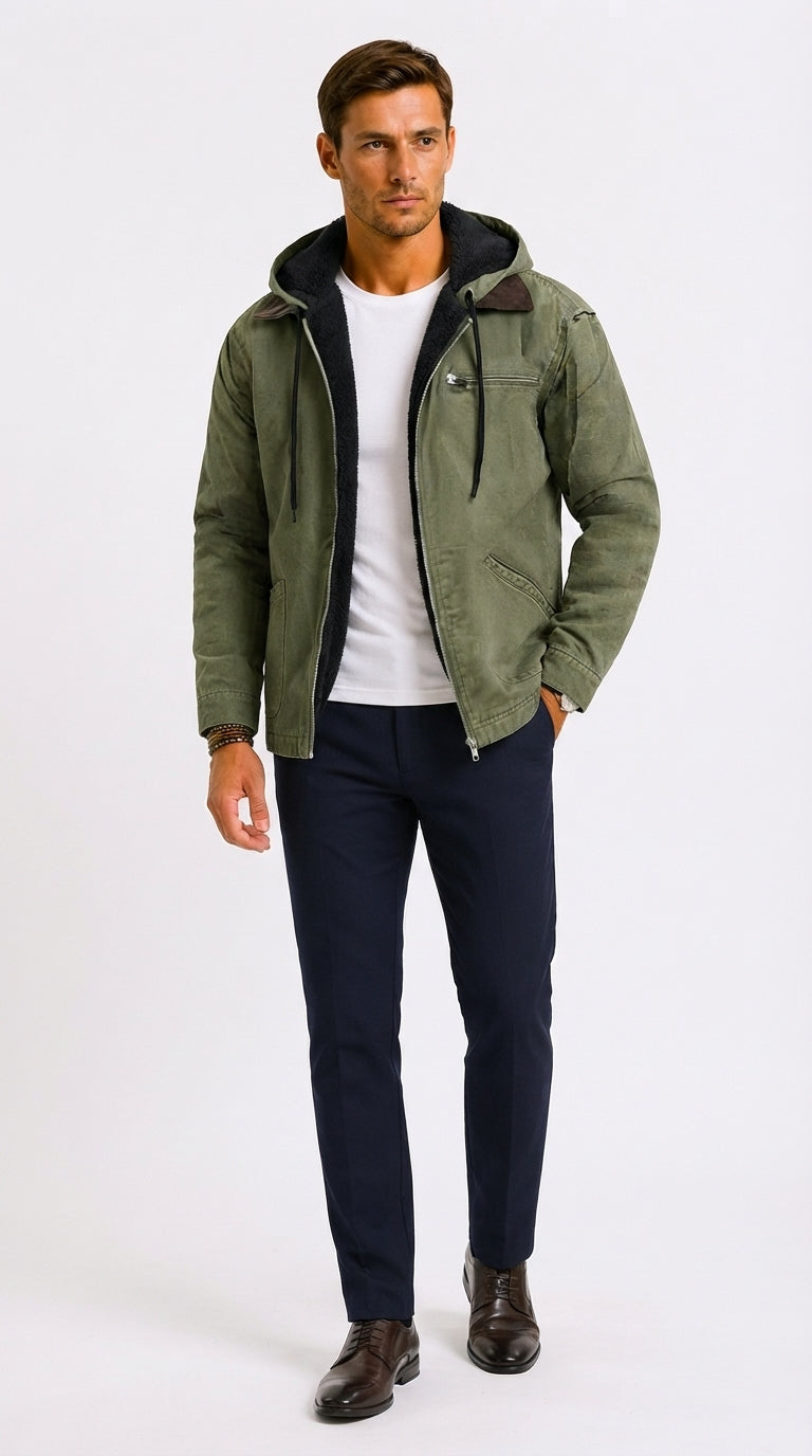 Jacke Herren braun tailliert mit Kapuze und praktischen Taschen - 4 - Atelier-Zofia