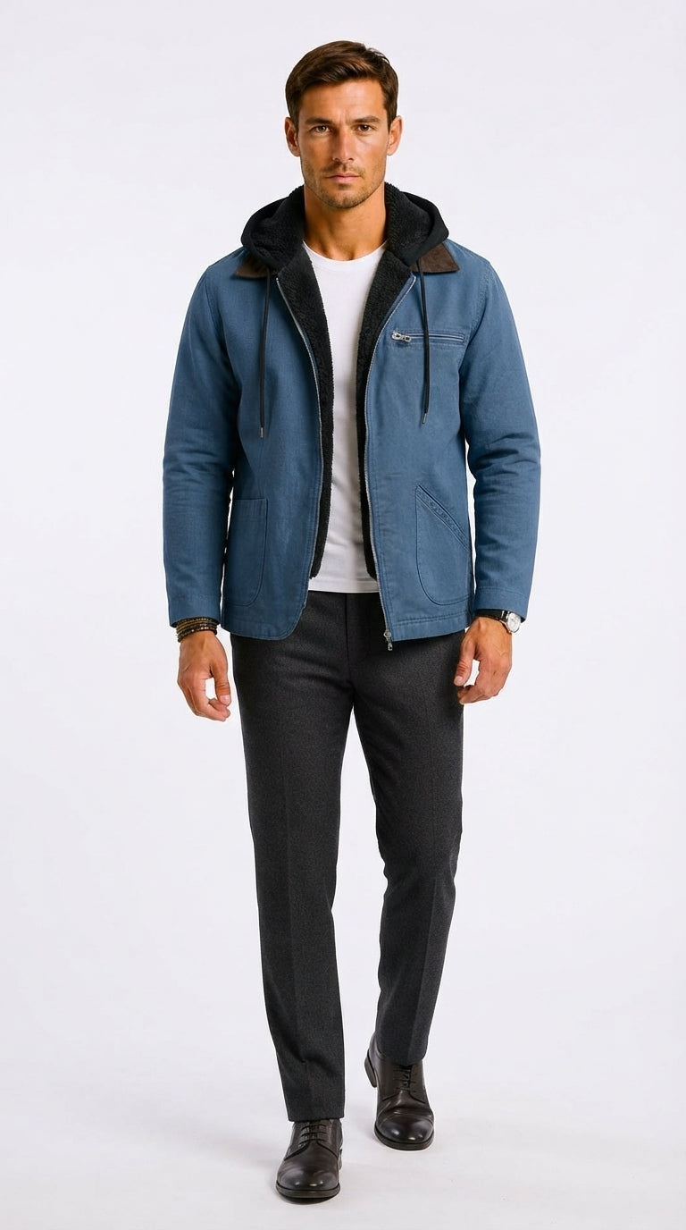 Jacke Herren braun tailliert mit Kapuze und praktischen Taschen - 5 - Atelier-Zofia