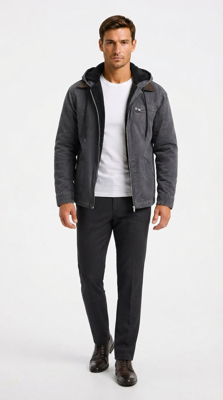 Jacke Herren braun tailliert mit Kapuze und praktischen Taschen - 6 - Atelier-Zofia