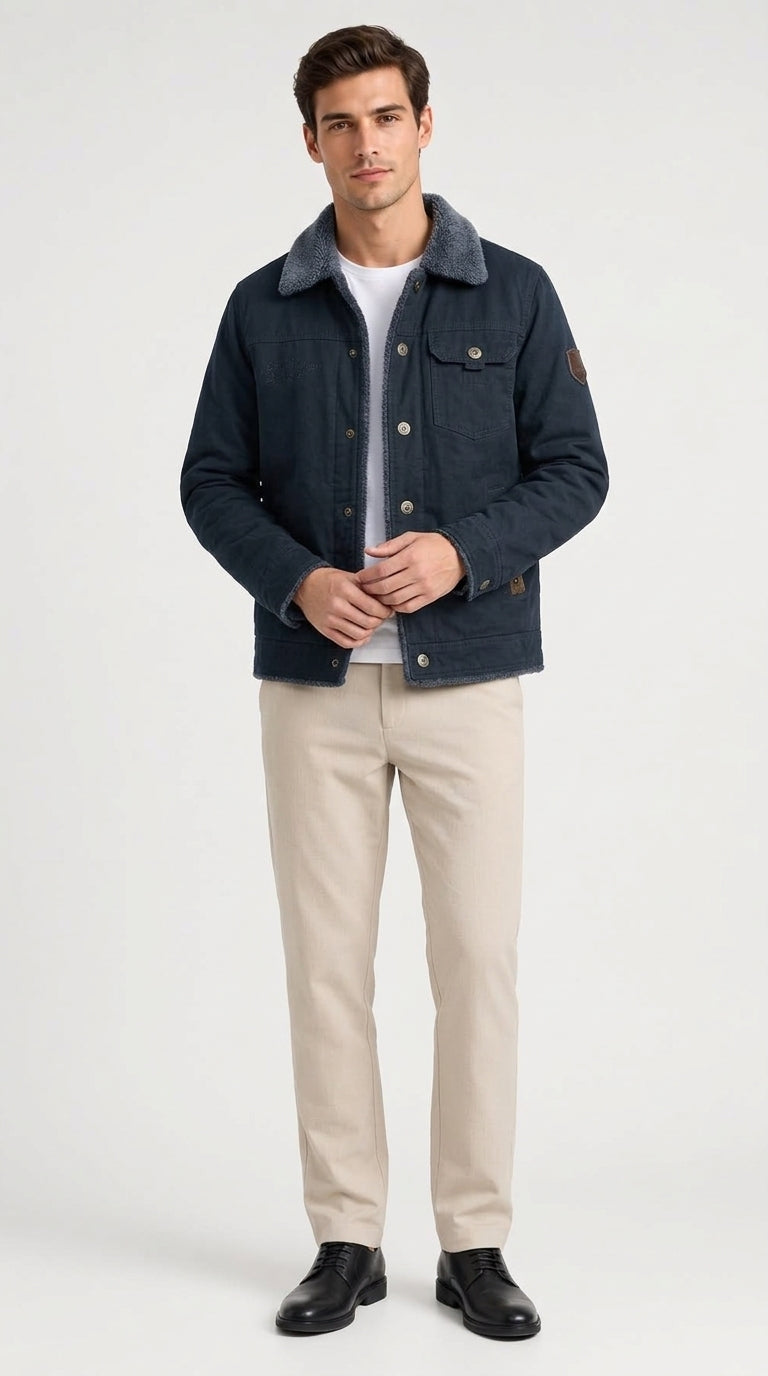 Jacke Herren olivgrün mit Kragen und praktischen Taschen - 4 - Atelier-Zofia