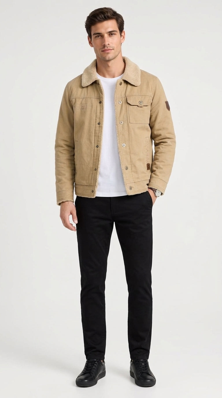 Jacke Herren olivgrün mit Kragen und praktischen Taschen - 5 - Atelier-Zofia