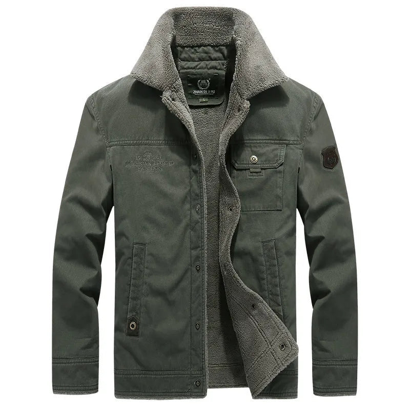 Jacke Herren olivgrün mit Kragen und praktischen Taschen - 6 - Atelier-Zofia