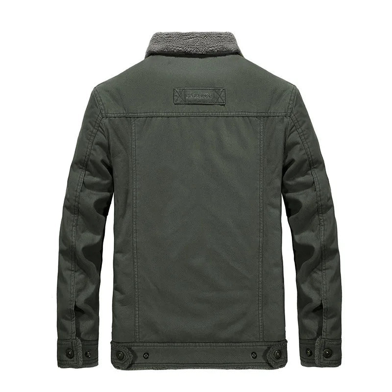 Jacke Herren olivgrün mit Kragen und praktischen Taschen - 7 - Atelier-Zofia