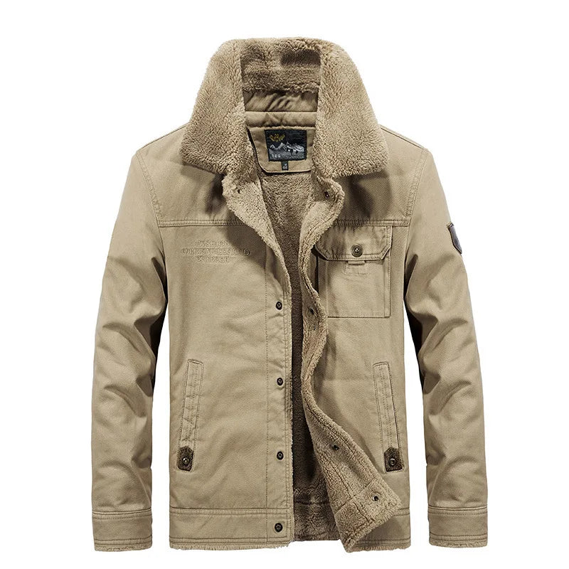 Jacke Herren olivgrün mit Kragen und praktischen Taschen - 9 - Atelier-Zofia