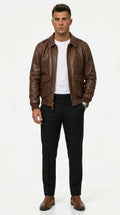 Lederjacke Herren braun tailliert mit praktischen Taschen - 1 - Atelier-Zofia