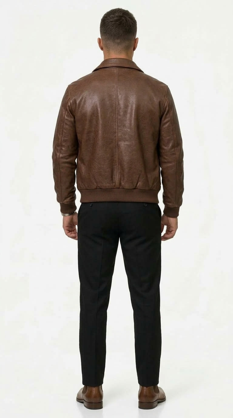 Lederjacke Herren braun tailliert mit praktischen Taschen - 2 - Atelier-Zofia