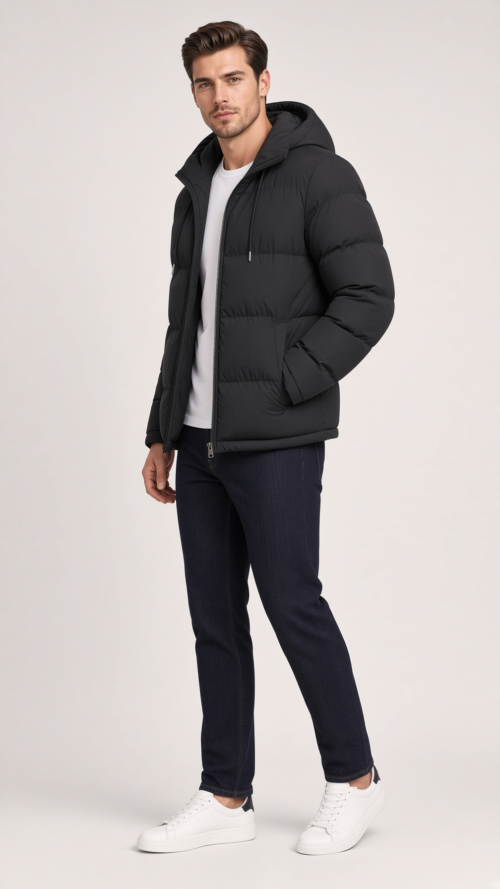 Winterjacke Herren schwarz mit Kapuze und tailliertem Schnitt - 2 - Atelier-Zofia