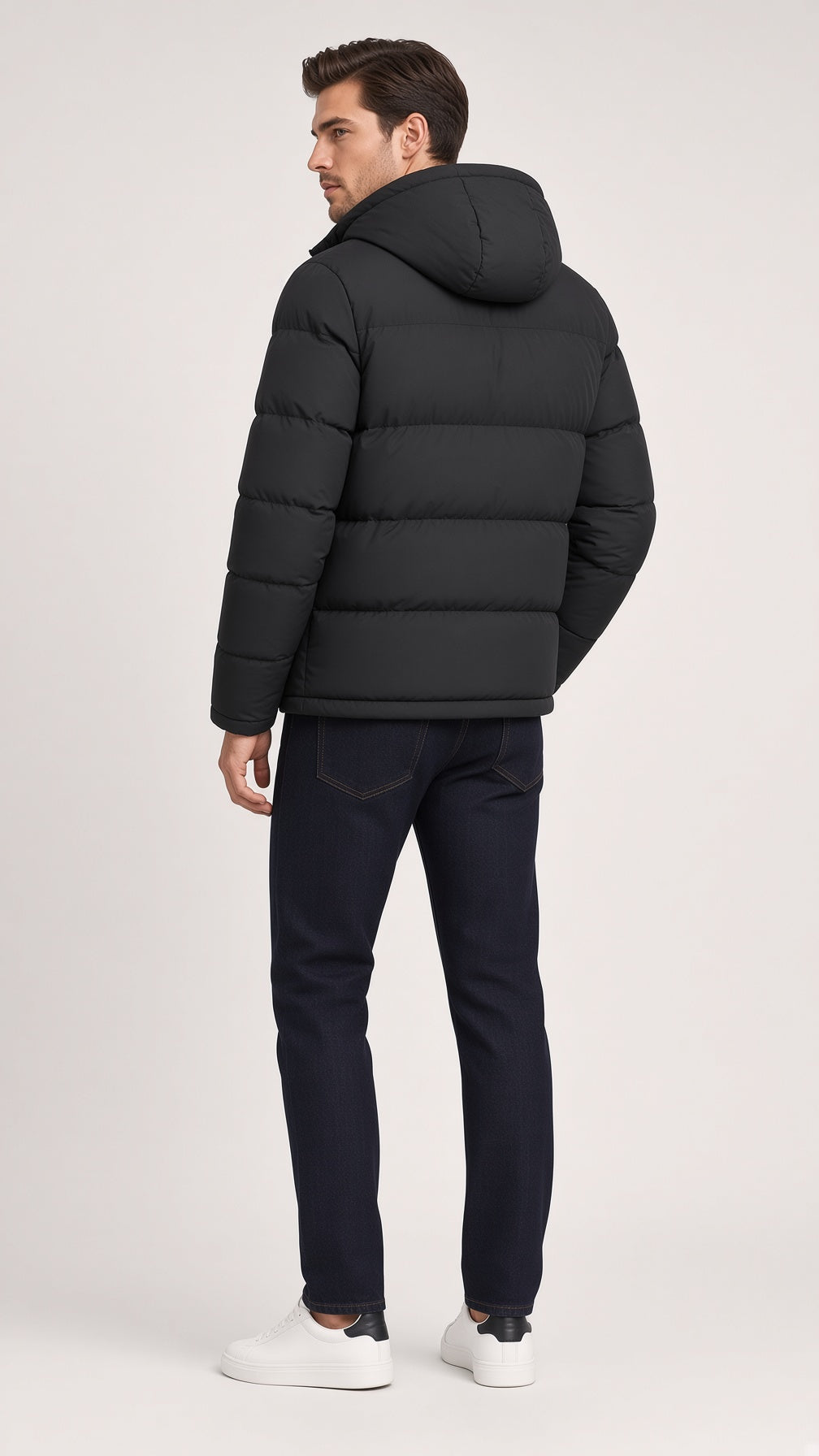 Winterjacke Herren schwarz mit Kapuze und tailliertem Schnitt - 3 - Atelier-Zofia