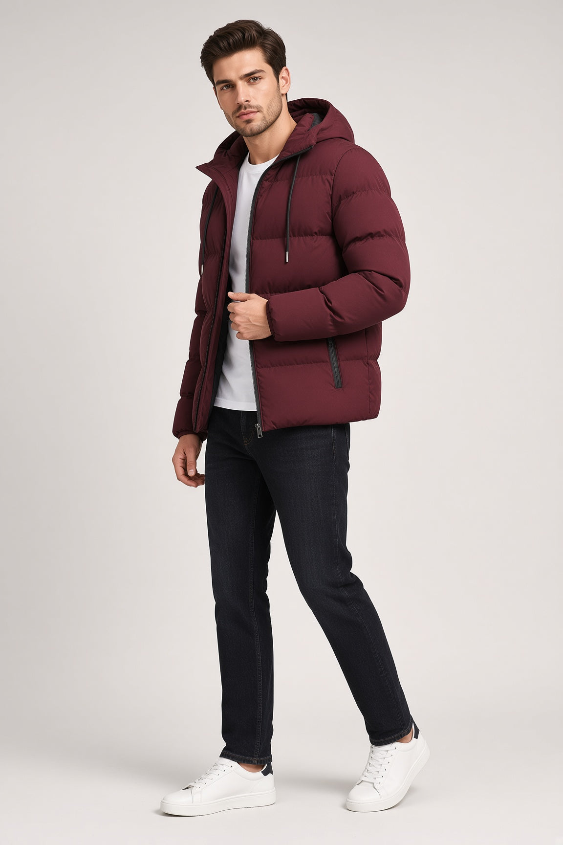 Winterjacke Herren schwarz mit Kapuze und tailliertem Schnitt - 5 - Atelier-Zofia