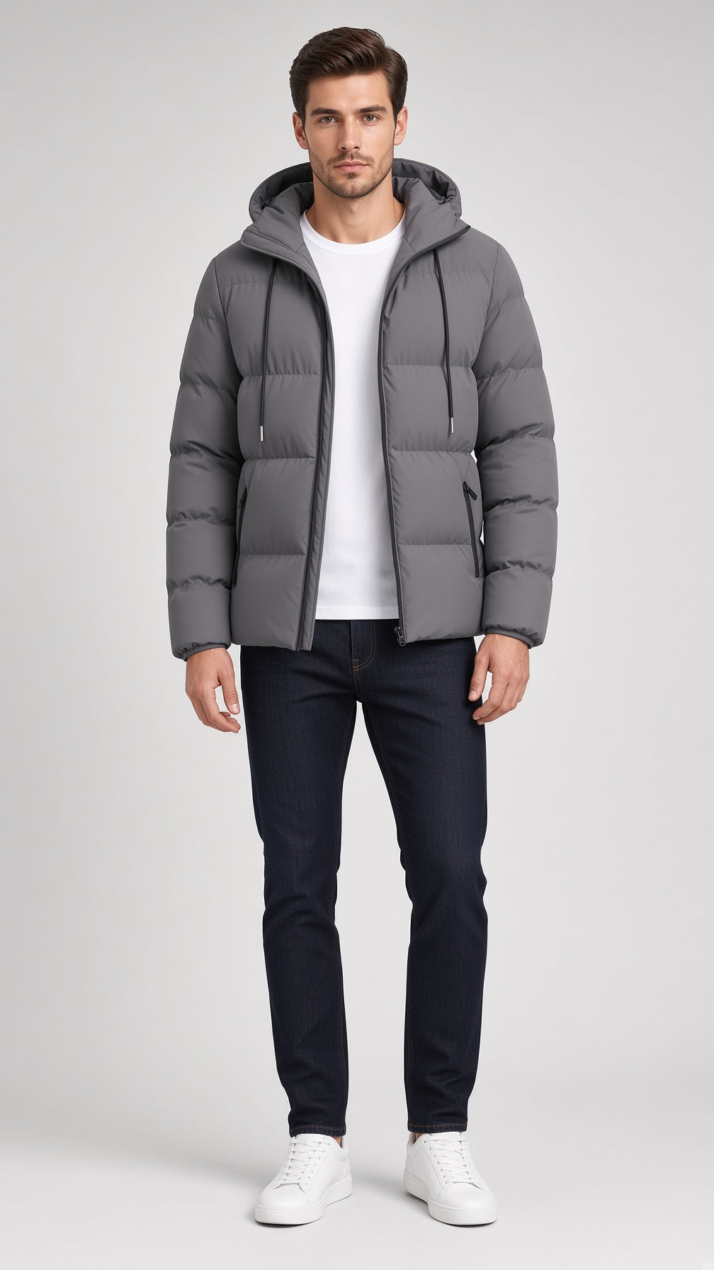 Winterjacke Herren schwarz mit Kapuze und tailliertem Schnitt - 6 - Atelier-Zofia