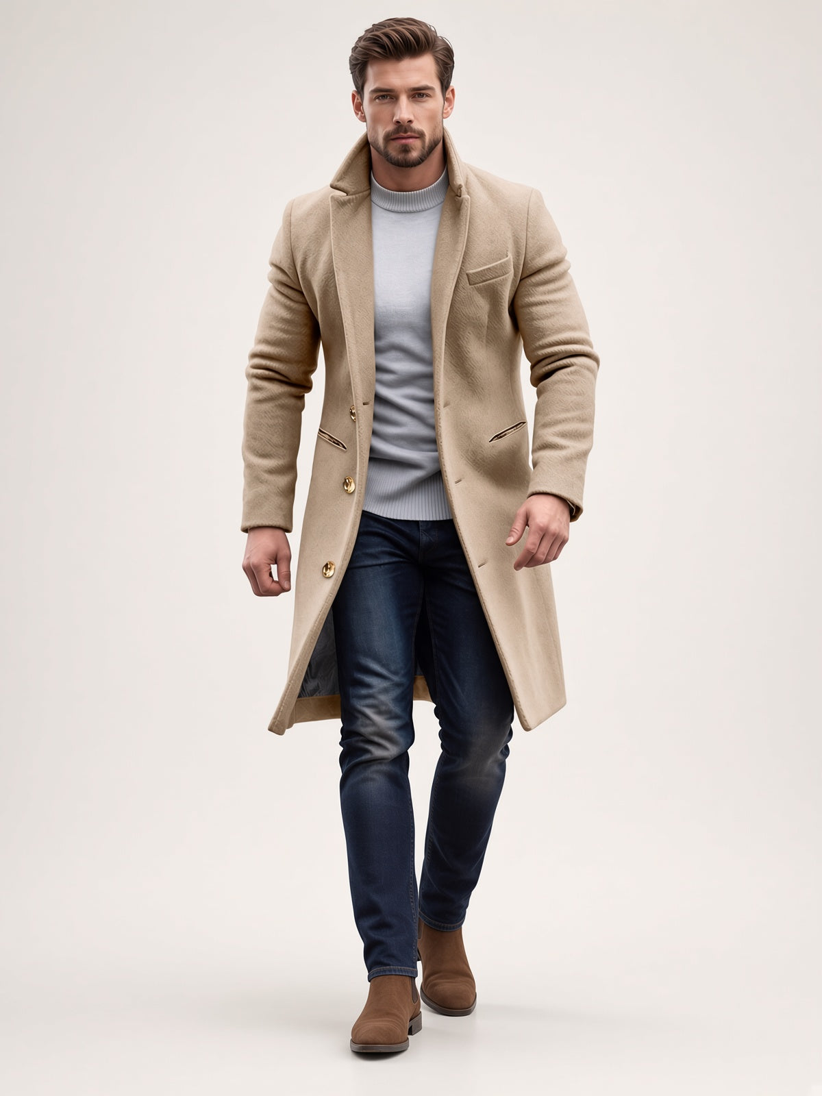 Mantel Herren beige tailliert mit Knöpfen - 1 - Atelier-Zofia