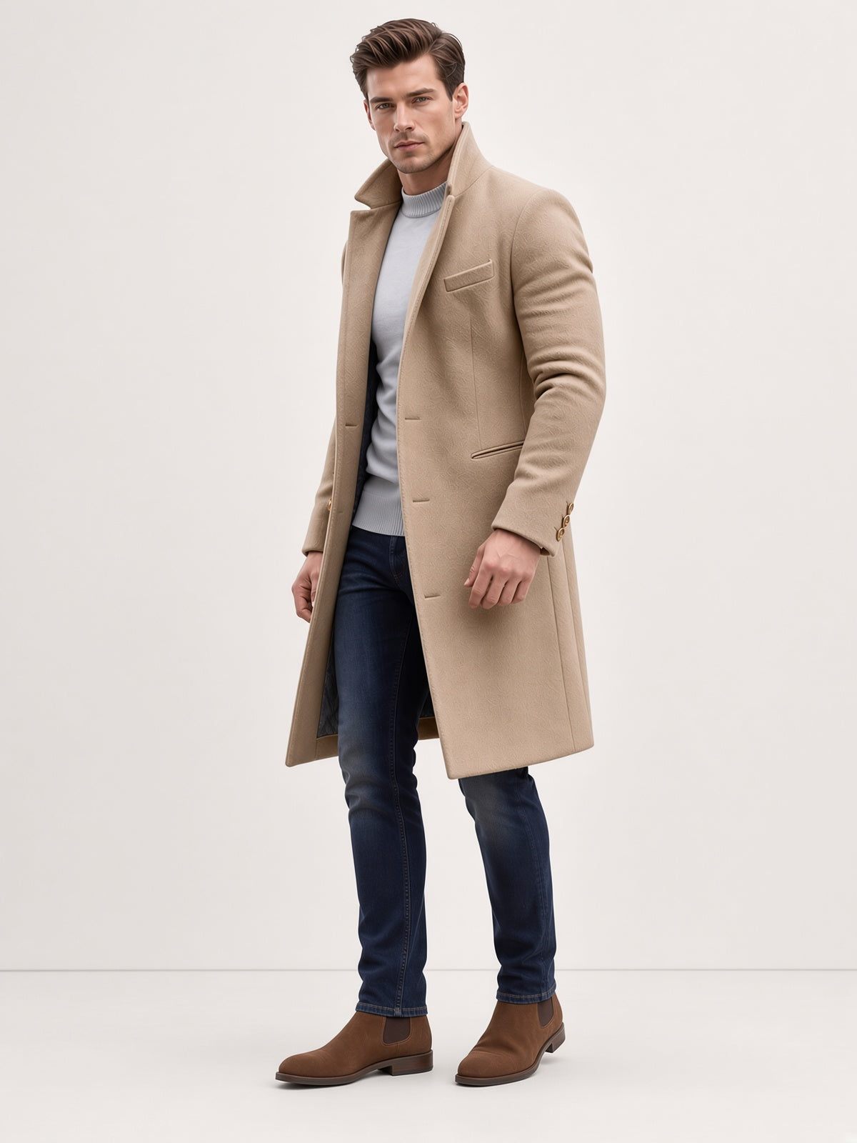 Mantel Herren beige tailliert mit Knöpfen - 2 - Atelier-Zofia