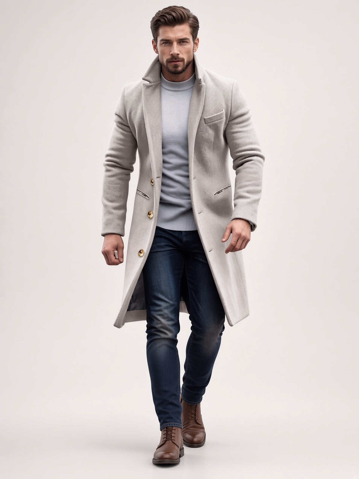 Mantel Herren beige tailliert mit Knöpfen - 4 - Atelier-Zofia