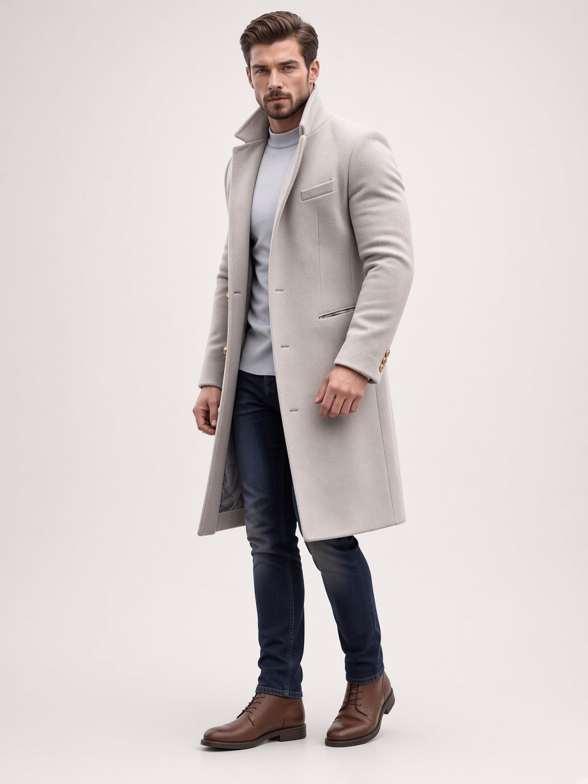 Mantel Herren beige tailliert mit Knöpfen - 5 - Atelier-Zofia