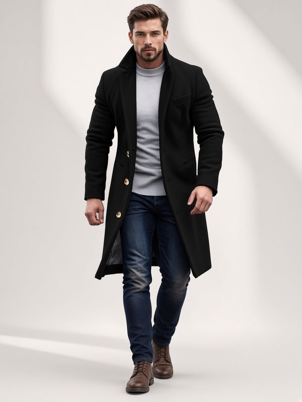 Mantel Herren beige tailliert mit Knöpfen - 7 - Atelier-Zofia