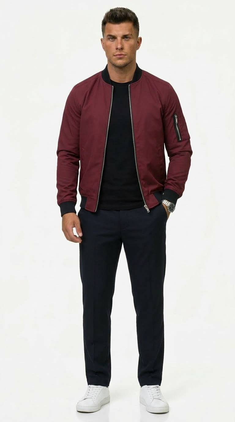 Bomberjacke Herren blau schlank mit praktischer Ärmeltasche - 6 - Atelier-Zofia