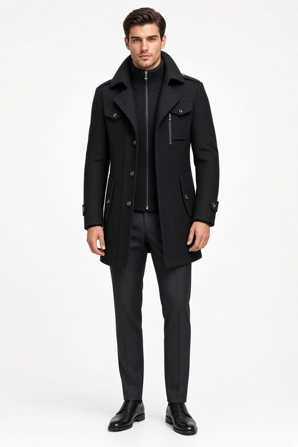 Jacket Men schwarz tailliert mit hohem Kragen und praktischen Taschen - 1 - Atelier-Zofia