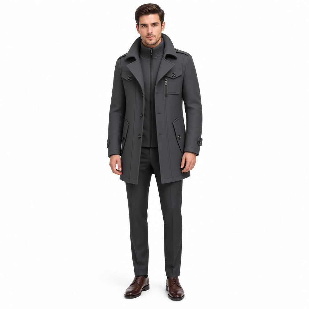Jacket Men schwarz tailliert mit hohem Kragen und praktischen Taschen - 2 - Atelier-Zofia