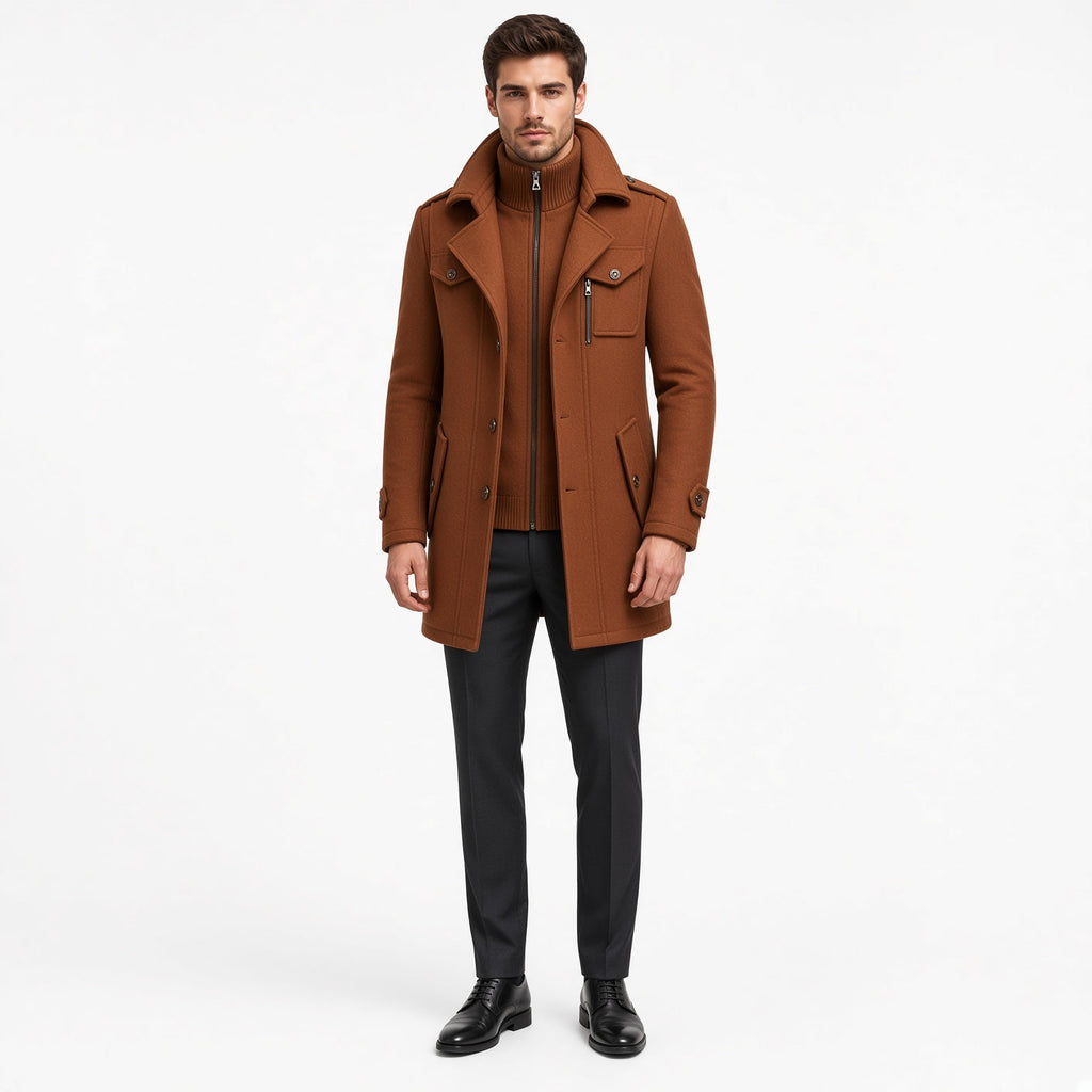 Jacket Men schwarz tailliert mit hohem Kragen und praktischen Taschen - 3 - Atelier-Zofia