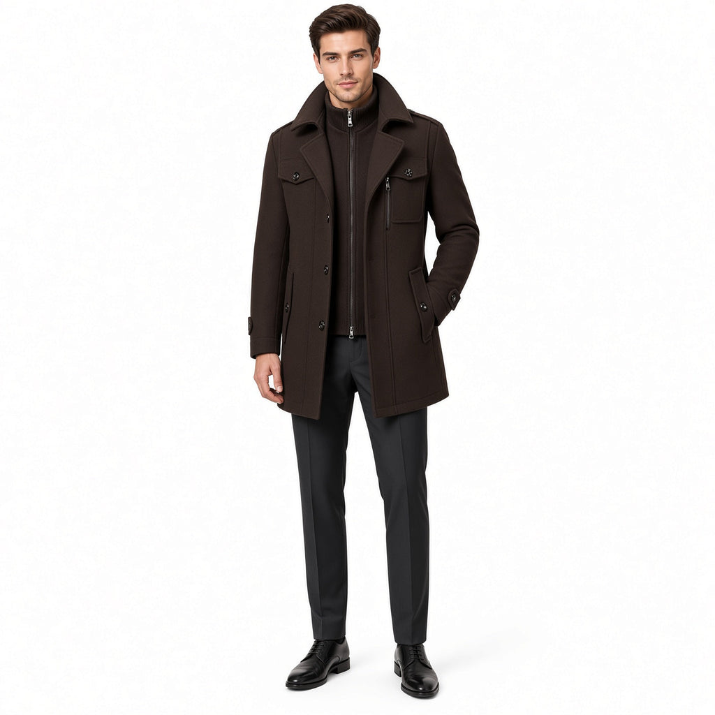 Jacket Men schwarz tailliert mit hohem Kragen und praktischen Taschen - 4 - Atelier-Zofia