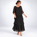 Maxikleid Damen beige weit mit Stufen und kurzen Ärmeln - 7 - Atelier-Zofia