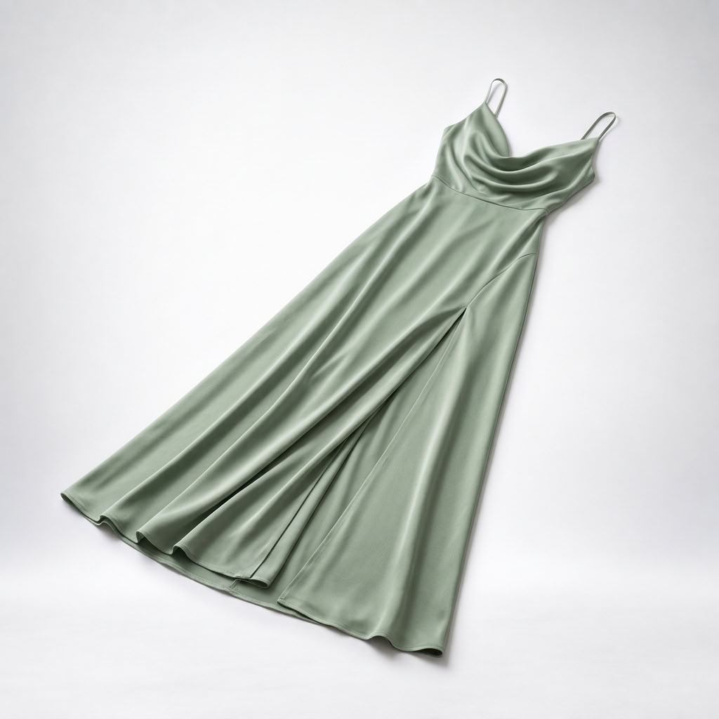Maxikleid Damen grün figurbetont mit V-Ausschnitt und Schlitz - 4 - Atelier-Zofia