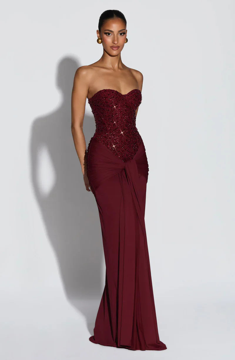 Abendkleid Damen burgunderrot figurbetont mit Herz-Ausschnitt - 3 - Atelier-Zofia