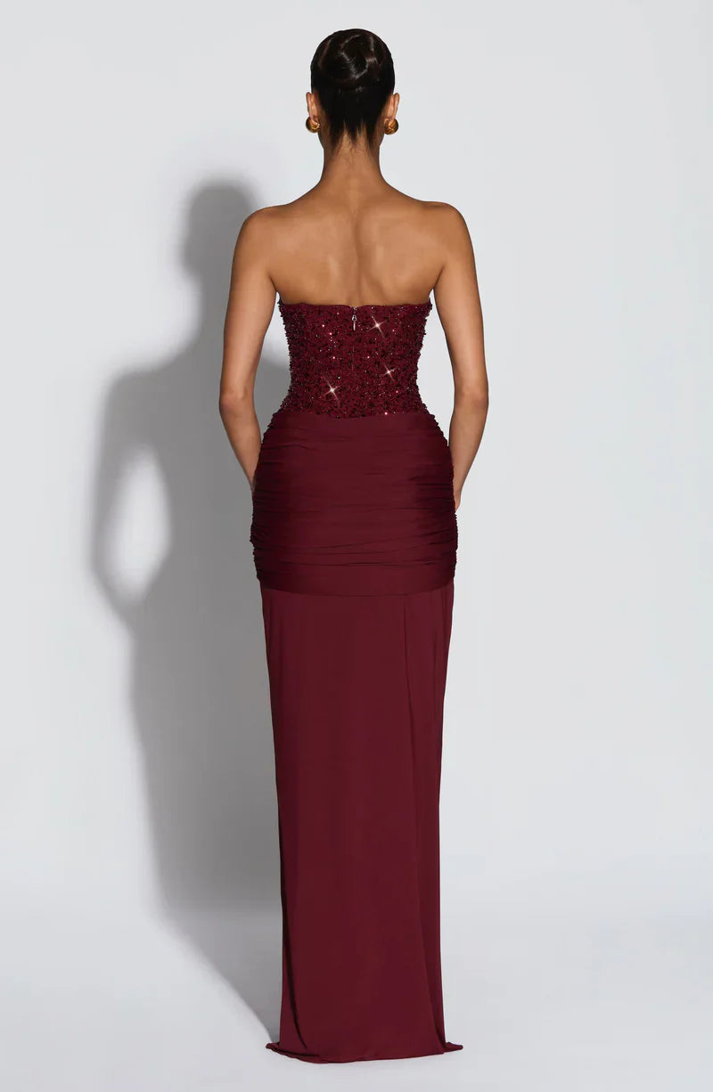 Abendkleid Damen burgunderrot figurbetont mit Herz-Ausschnitt - 4 - Atelier-Zofia