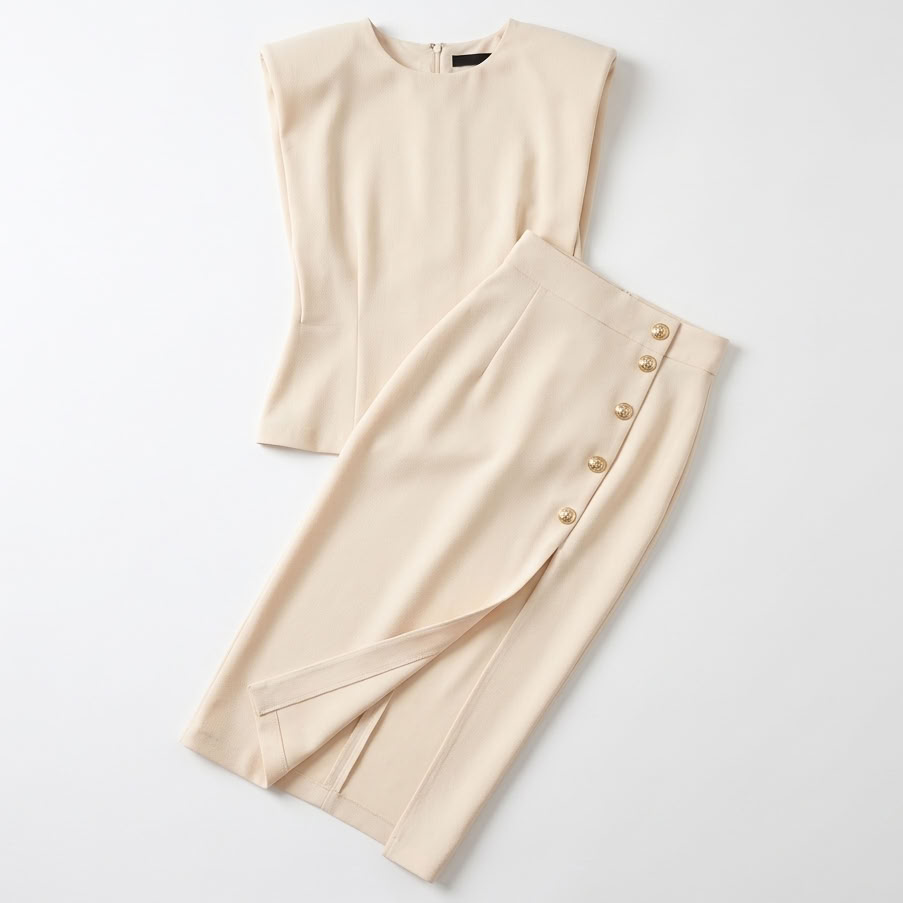 Maxikleid Damen creme figurbetont mit Knopfdesign - 4 - Atelier-Zofia