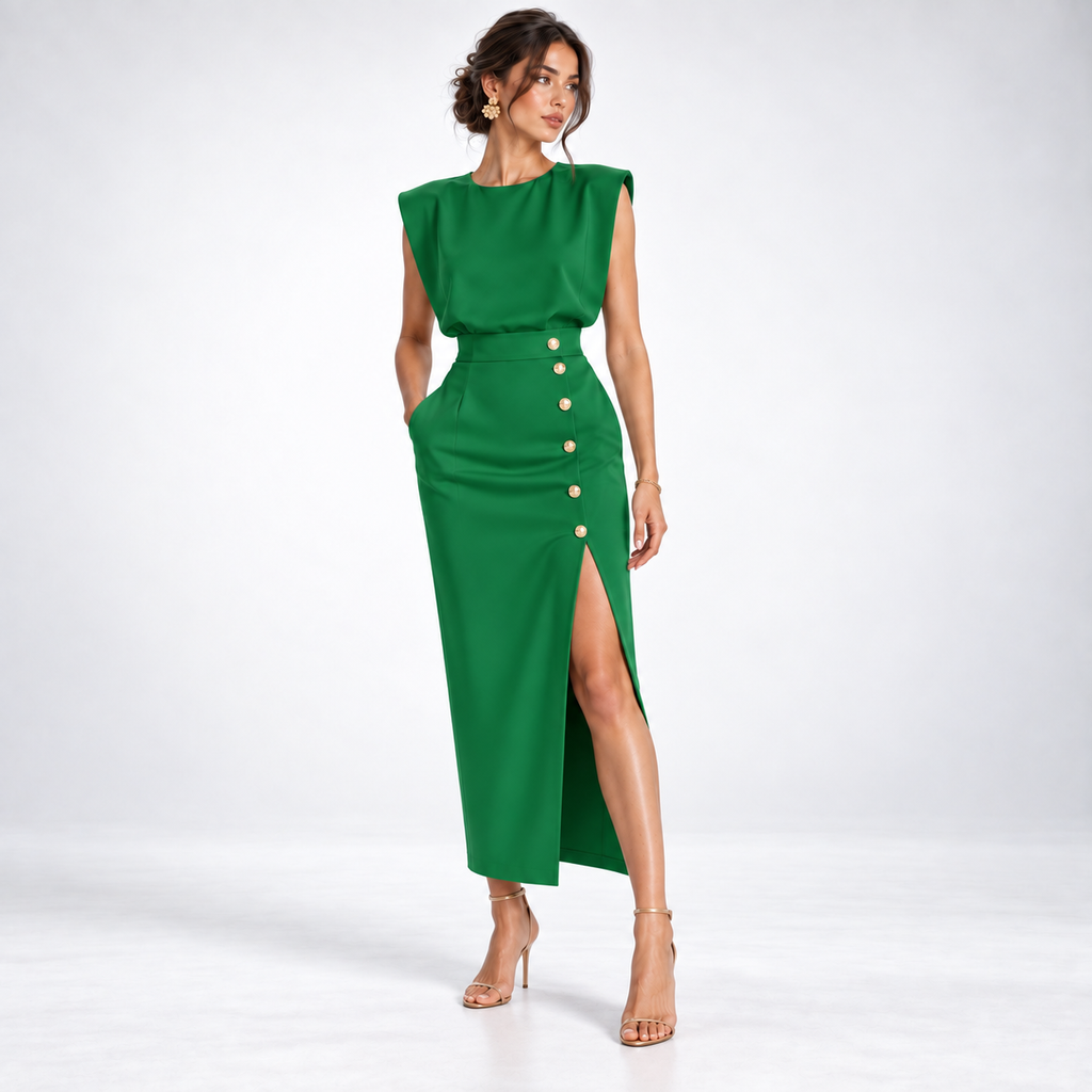 Maxikleid Damen creme figurbetont mit Knopfdesign - 7 - Atelier-Zofia