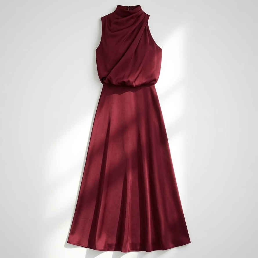 Maxikleid Damen rot figurbetont mit Stehkragen - 4 - Atelier-Zofia