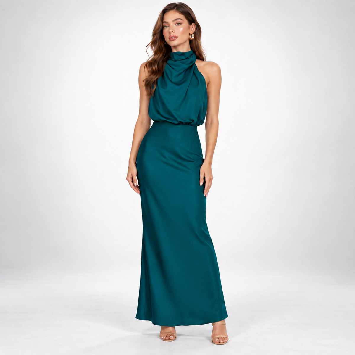 Maxikleid Damen rot figurbetont mit Stehkragen - 5 - Atelier-Zofia