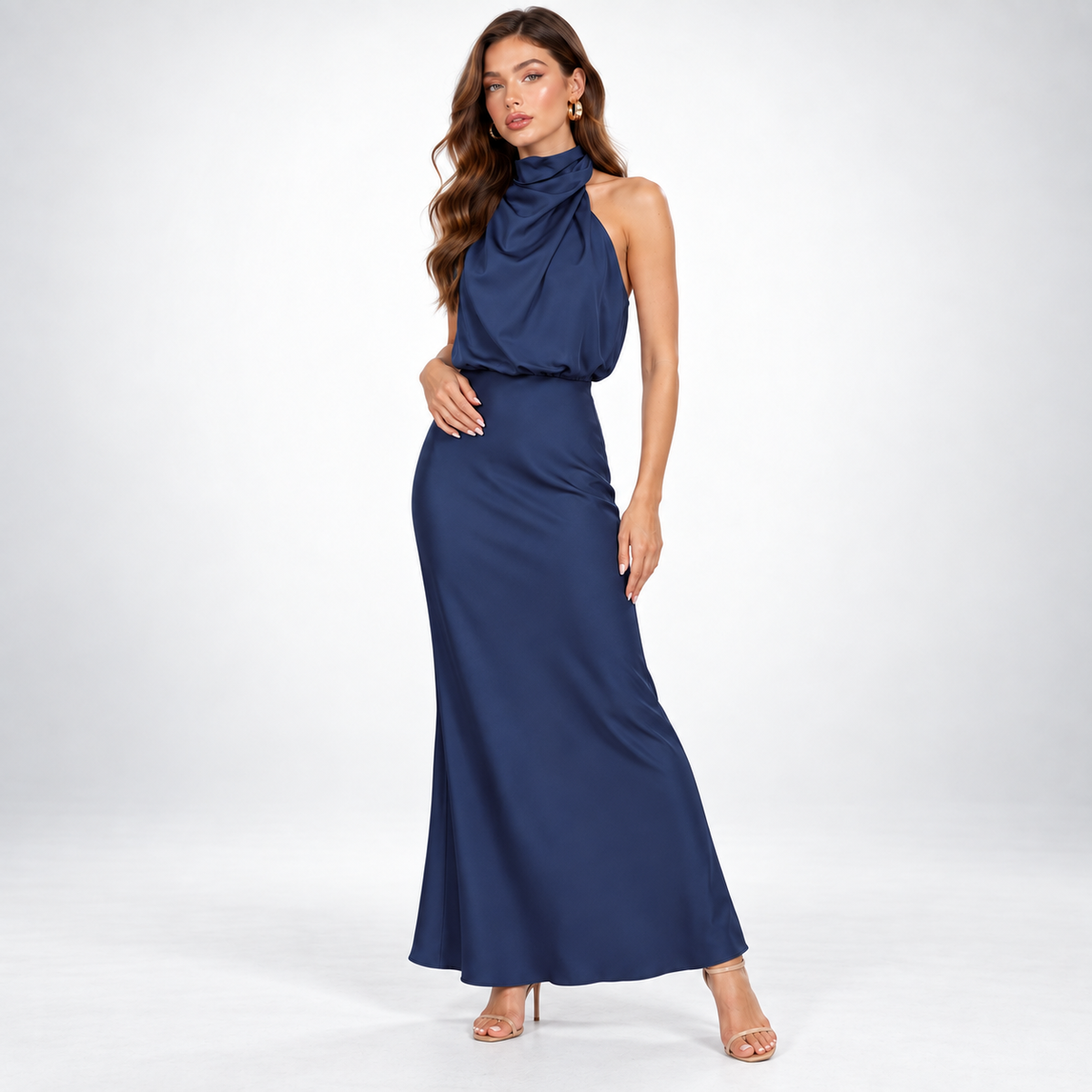 Maxikleid Damen rot figurbetont mit Stehkragen - 7 - Atelier-Zofia