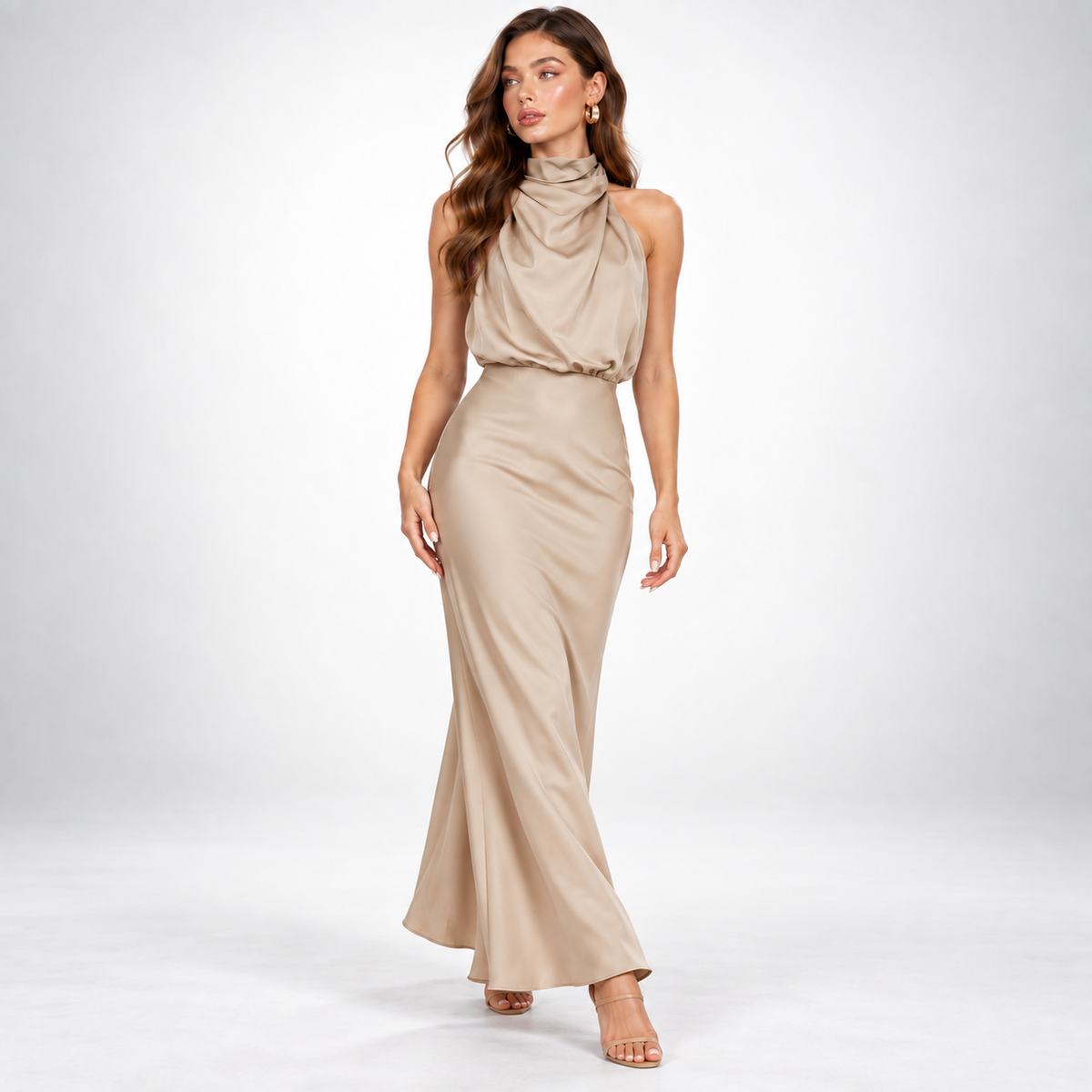 Maxikleid Damen rot figurbetont mit Stehkragen - 9 - Atelier-Zofia