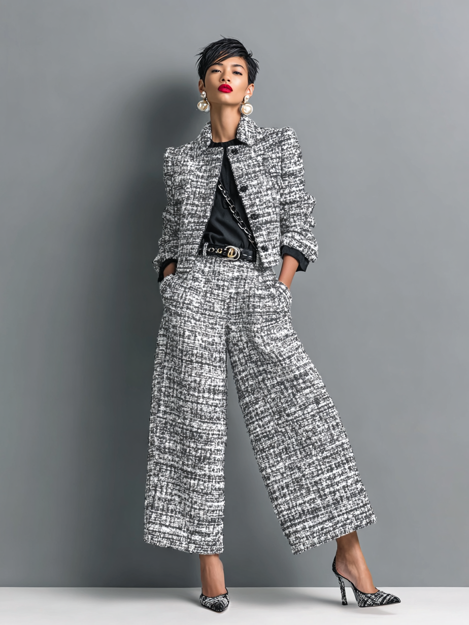 Outfit Damen grau tailliert mit weitem Schnitt und auffälligen Knöpfen - 2 - Atelier-Zofia