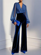 Outfit Damen blau figurbetont mit V-Ausschnitt und langen Ärmeln - 1 - Atelier-Zofia