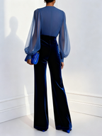 Outfit Damen blau figurbetont mit V-Ausschnitt und langen Ärmeln - 2 - Atelier-Zofia