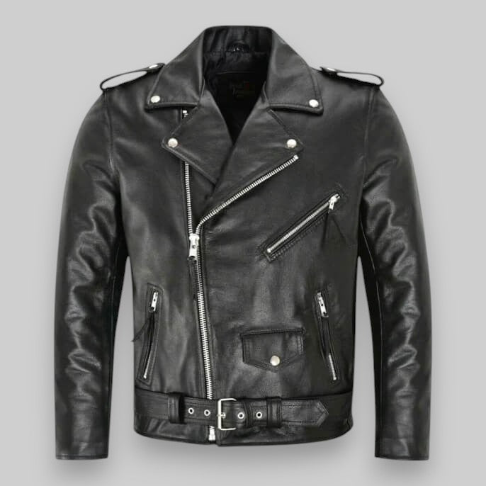 Lederjacke Herren schwarz tailliert mit asymmetrischem Reißverschluss - 1 - Atelier-Zofia