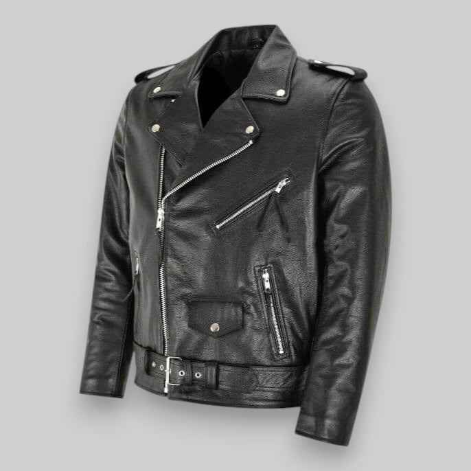 Lederjacke Herren schwarz tailliert mit asymmetrischem Reißverschluss - 2 - Atelier-Zofia