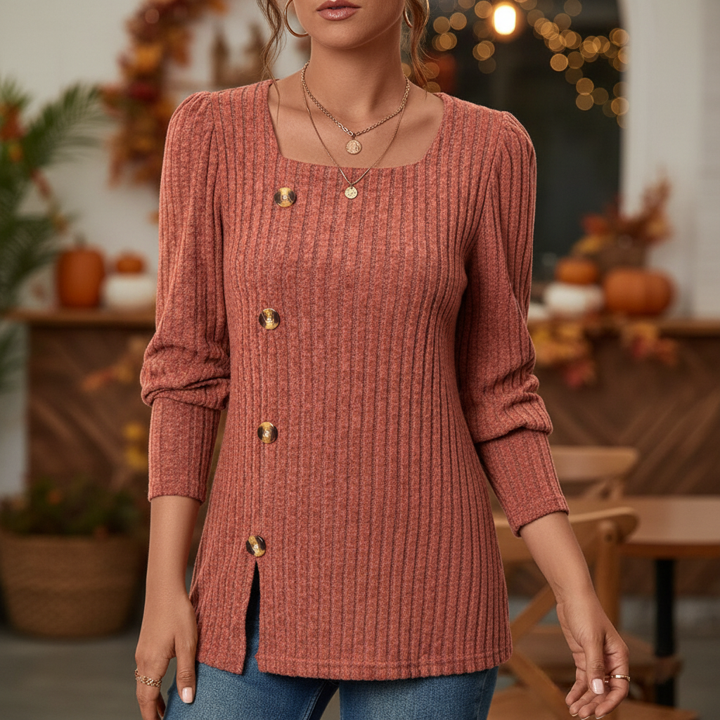 Pullover Damen rot figurbetont mit quadratischem Ausschnitt - 1 - Atelier-Zofia