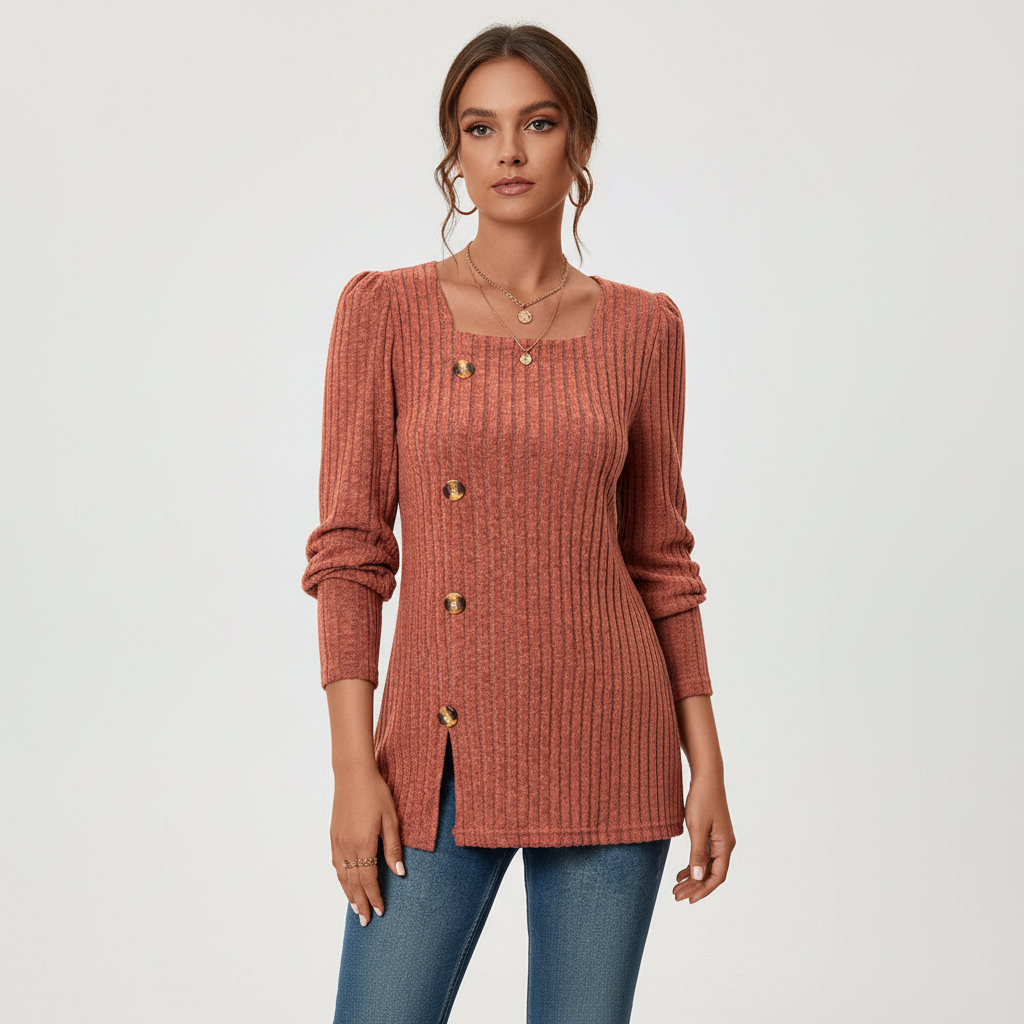 Pullover Damen rot figurbetont mit quadratischem Ausschnitt - 2 - Atelier-Zofia