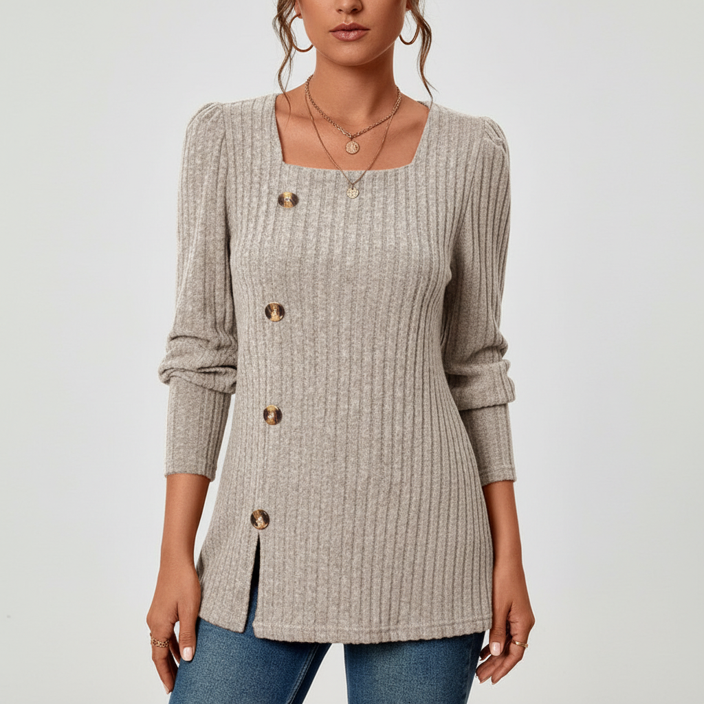 Pullover Damen rot figurbetont mit quadratischem Ausschnitt - 6 - Atelier-Zofia