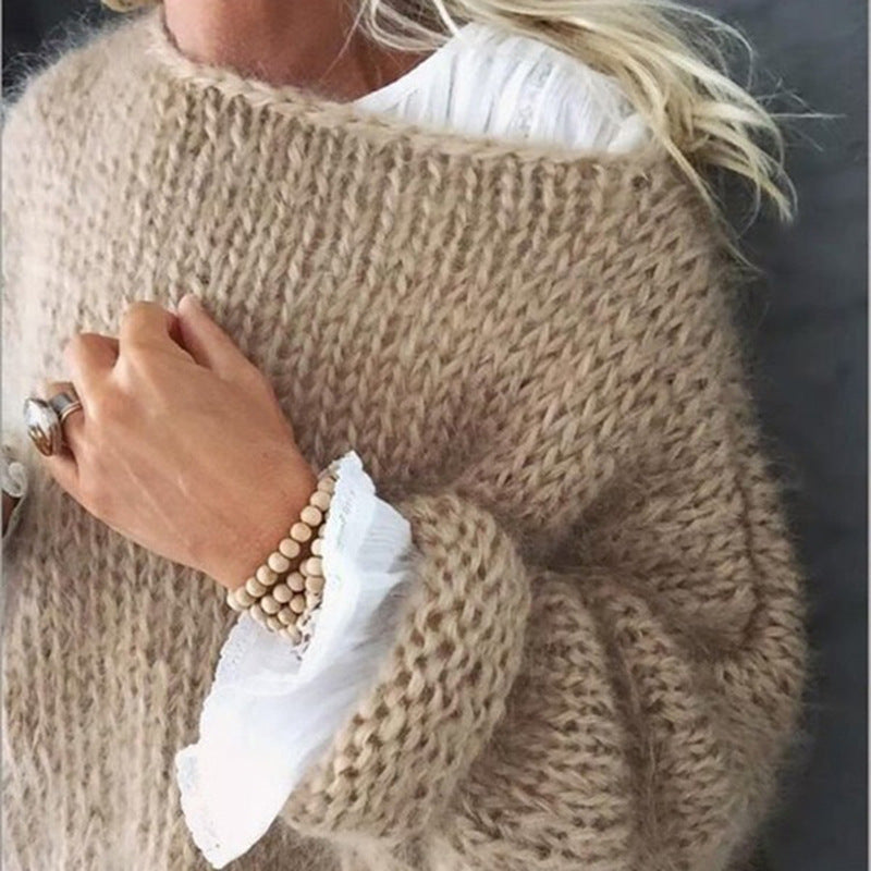Pullover Damen beige lässig mit weitem Schnitt - 1 - Atelier-Zofia