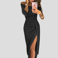Maxikleid Damen schwarz figurbetont mit seitlichem Schlitz - 1 - Atelier-Zofia
