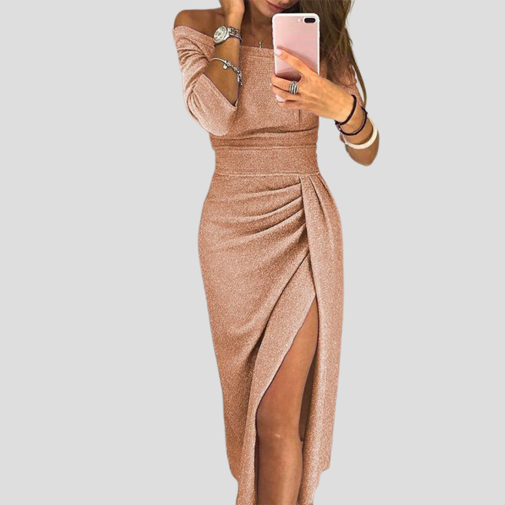 Maxikleid Damen schwarz figurbetont mit seitlichem Schlitz - 2 - Atelier-Zofia