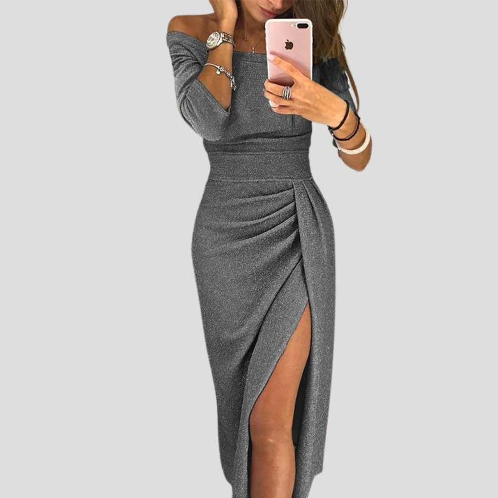 Maxikleid Damen schwarz figurbetont mit seitlichem Schlitz - 4 - Atelier-Zofia
