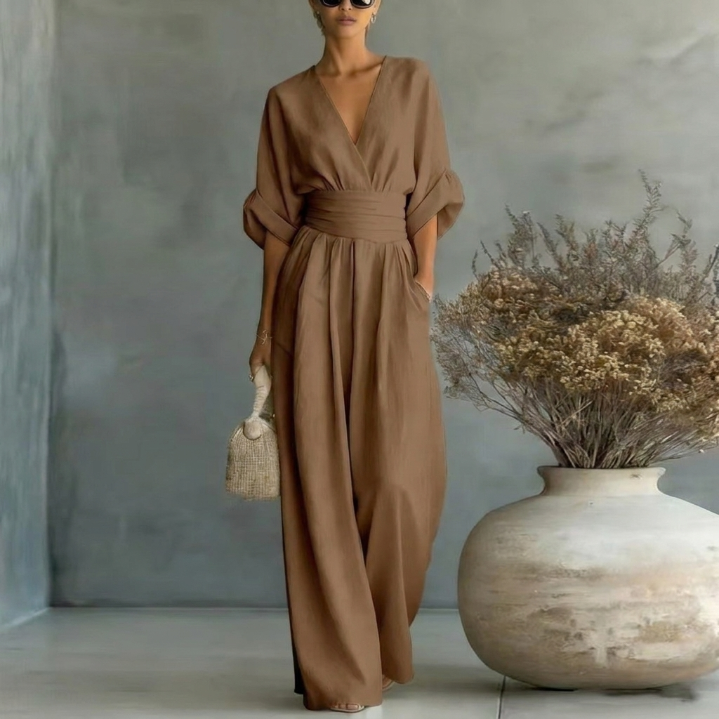 Jumpsuit Damen schwarz figurbetont mit V-Ausschnitt und Puffärmeln - 6 - Atelier-Zofia