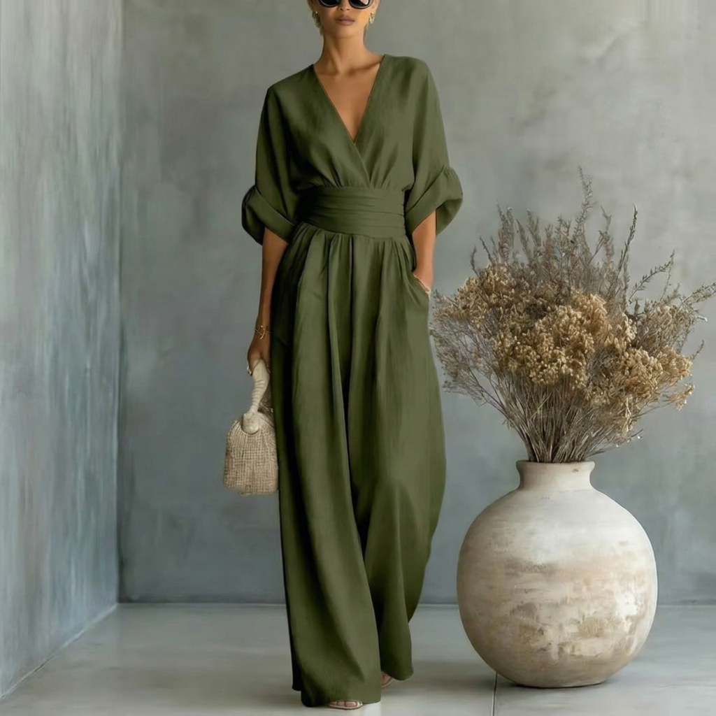 Jumpsuit Damen schwarz figurbetont mit V-Ausschnitt und Puffärmeln - 7 - Atelier-Zofia