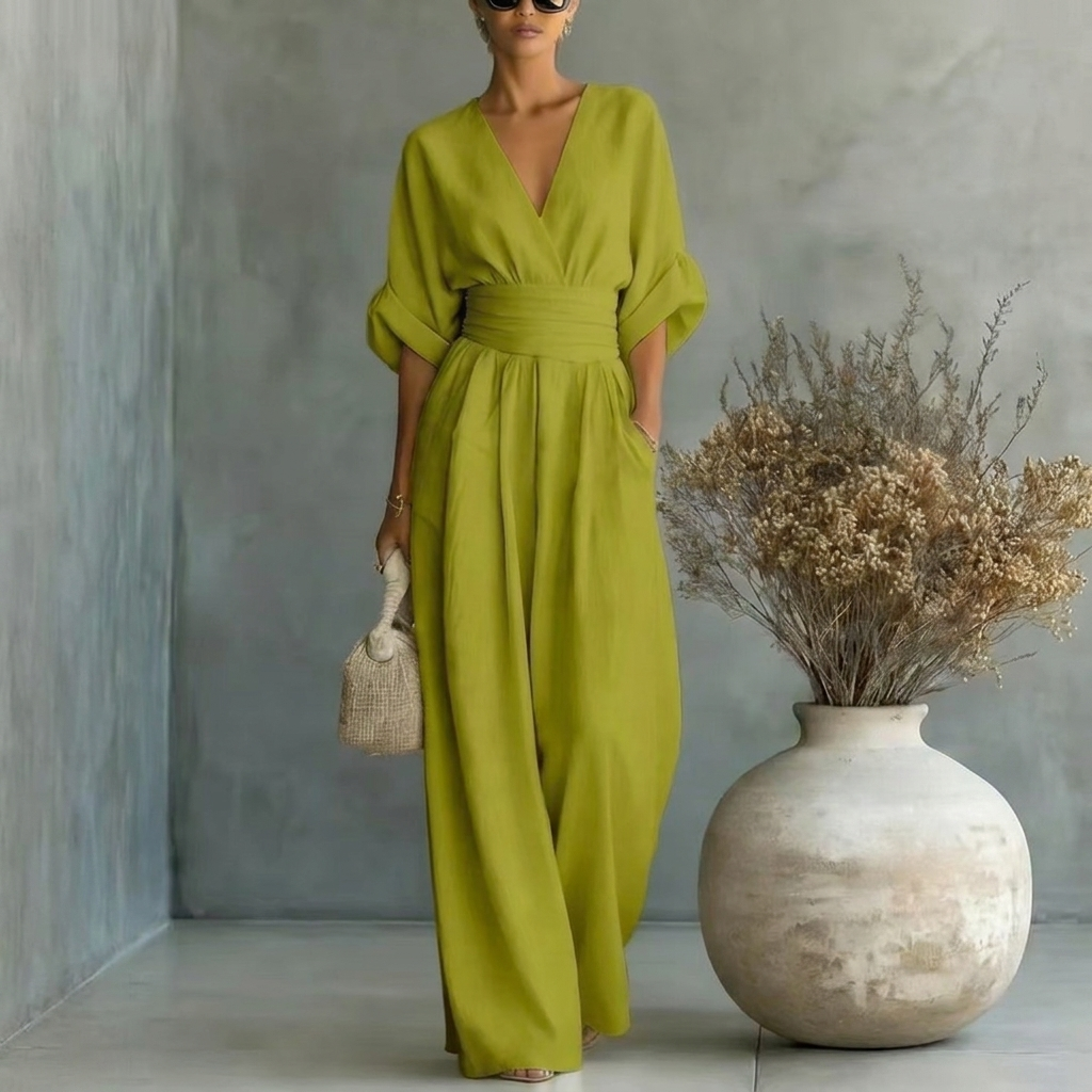 Jumpsuit Damen schwarz figurbetont mit V-Ausschnitt und Puffärmeln - 8 - Atelier-Zofia