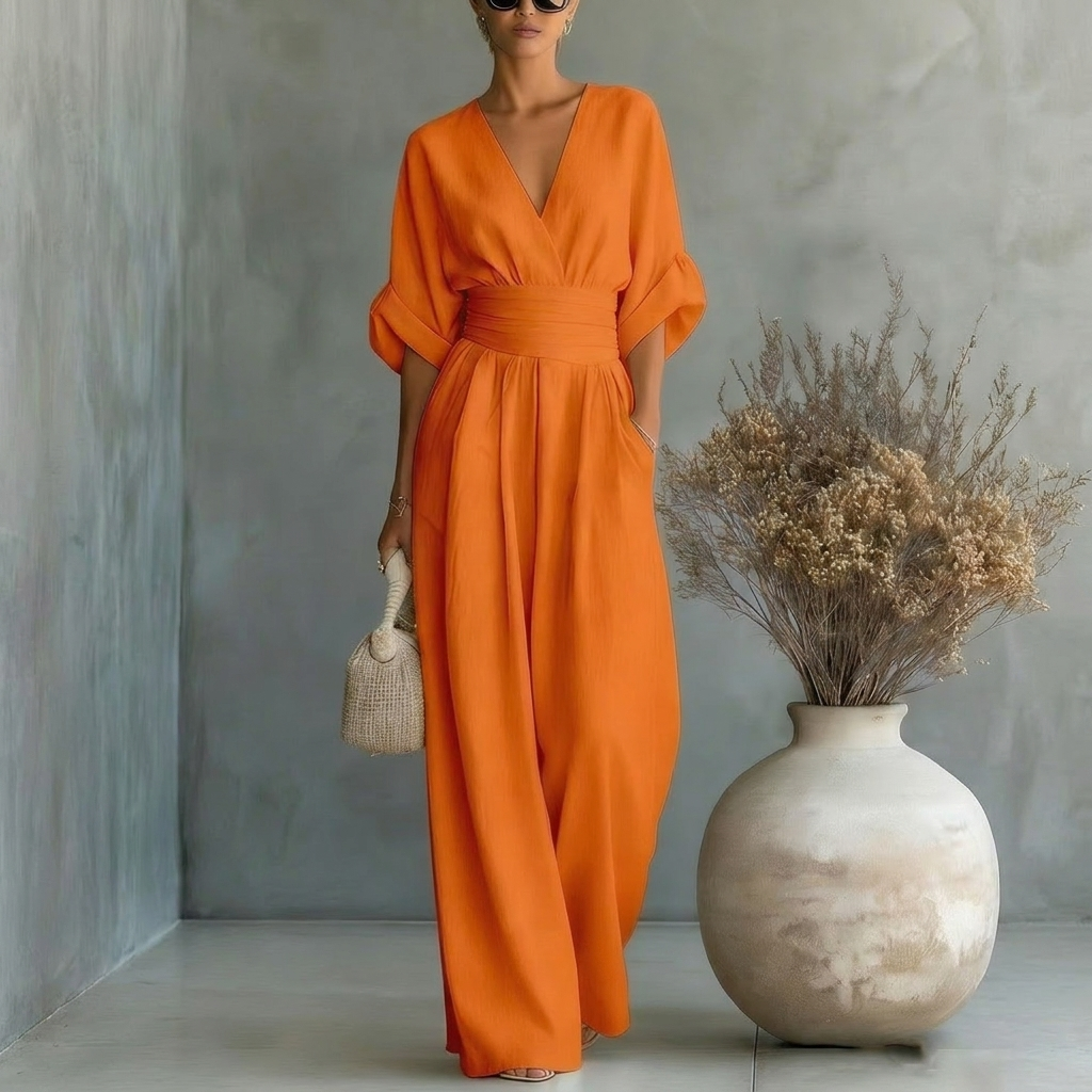 Jumpsuit Damen schwarz figurbetont mit V-Ausschnitt und Puffärmeln - 9 - Atelier-Zofia